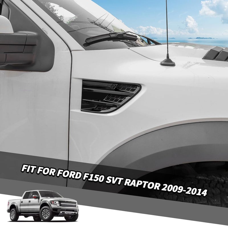 Jimen Fit for Ford F-150 SVT Raptor 2009-2014, 2PCS Car Side Fender Vent Cover Trim (Black) - Image 2